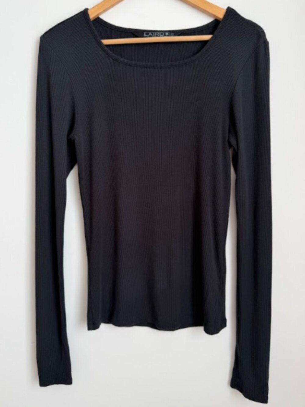 Laird Black Ribbed Scoop Neck Long Sleeve Top Size M
